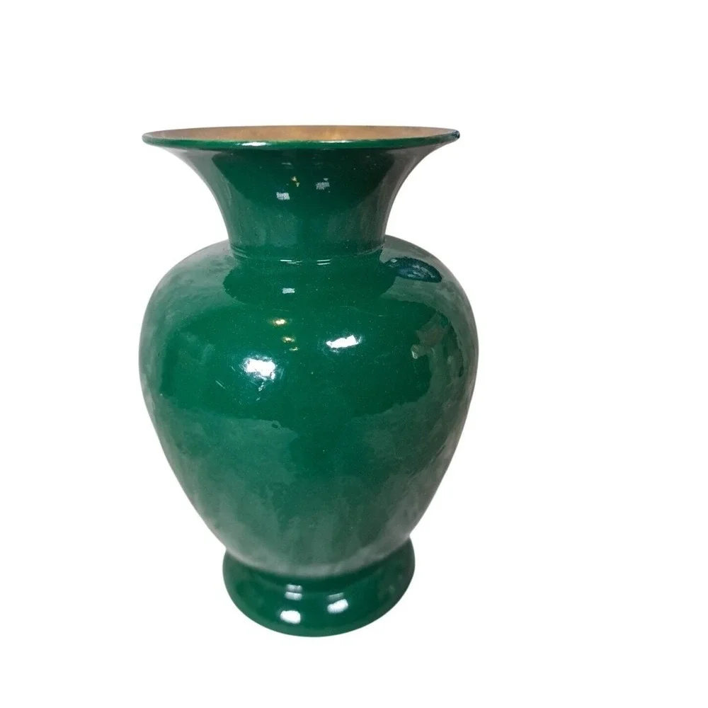 VTG Solid Brass Gold Metal Green Vase Urn Trophy Vase 5 3/4